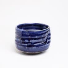 明芽窯 l 柴燒灰藍造型茶碗 藍 茶具 陶器 陶藝品 蒐藏品 H6