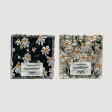 Embroidered Floral Cotton Coaster – Double-sided | Beige / Black