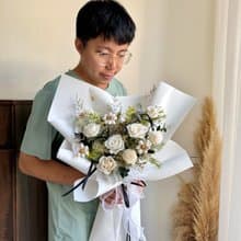 日日好 白綠色系 永生花束 情人節花束