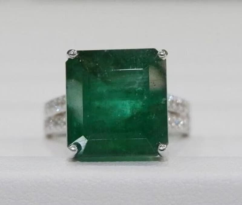AAA Natural Emerald Ring 14k White Gold Womens Emerald Jewelry Anniversary gift