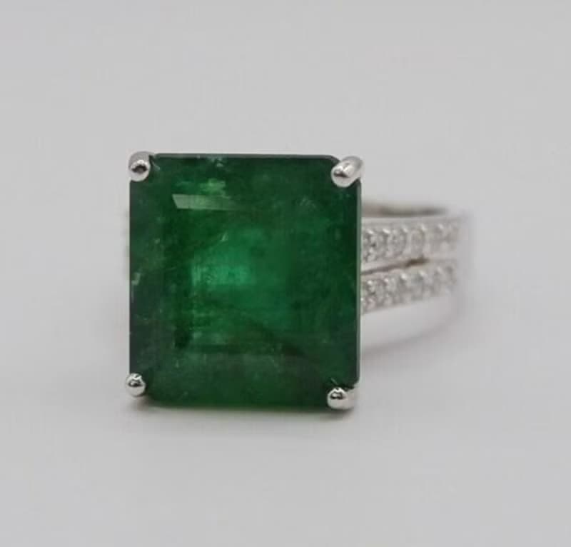 AAA Natural Emerald Ring 14k White Gold Womens Emerald Jewelry Anniversary gift