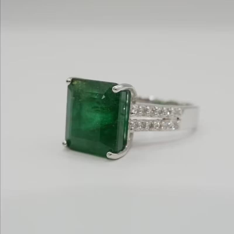 AAA Natural Emerald Ring 14k White Gold Womens Emerald Jewelry Anniversary gift