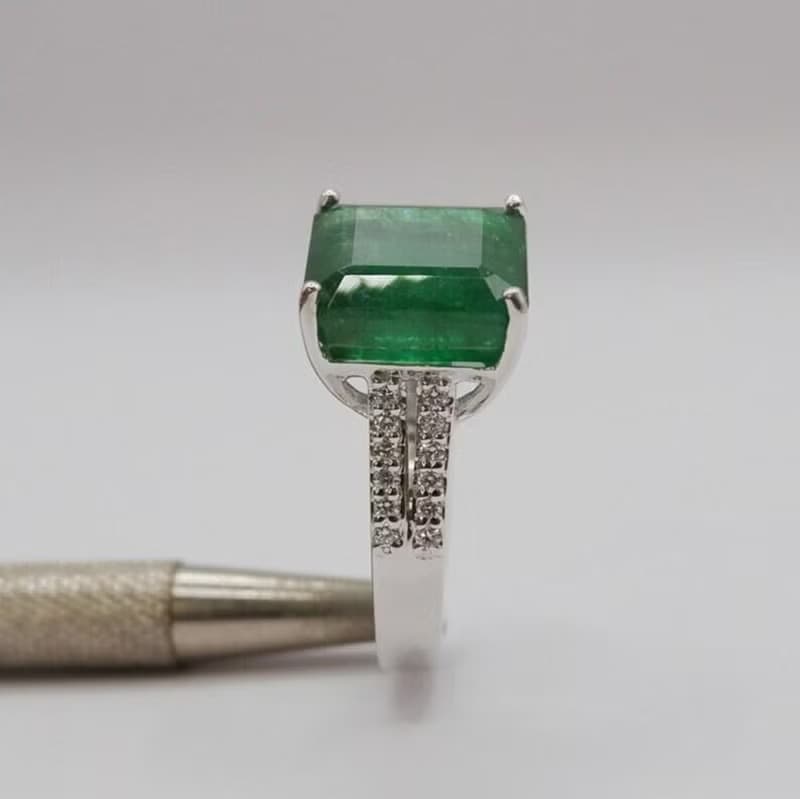 AAA Natural Emerald Ring 14k White Gold Womens Emerald Jewelry Anniversary gift