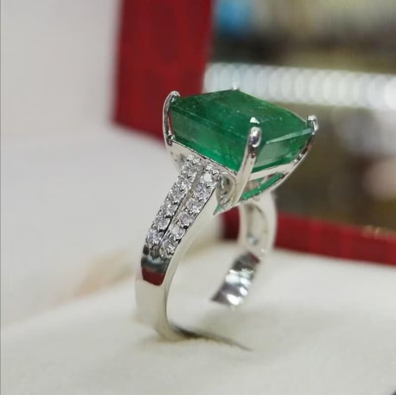 AAA Natural Emerald Ring 14k White Gold Womens Emerald Jewelry Anniversary gift