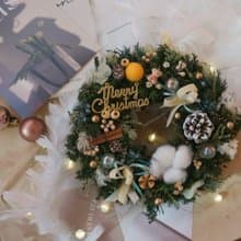 可愛小熊 雪松聖誕花圈 橙黃色裝飾 永生聖誕花圈 聖誕節禮物