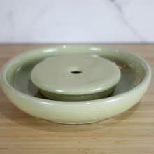 【送禮好物】16cm 米黃 官窯 乾泡台 壺承 名家葉敏祥手工作品
