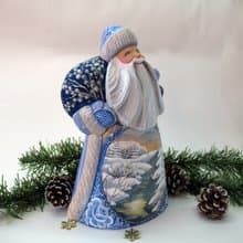 俄羅斯聖誕老人在藍色木手雕刻手繪