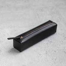 川水森林碳黑色全手工立體植鞣真皮筆袋 (小款)