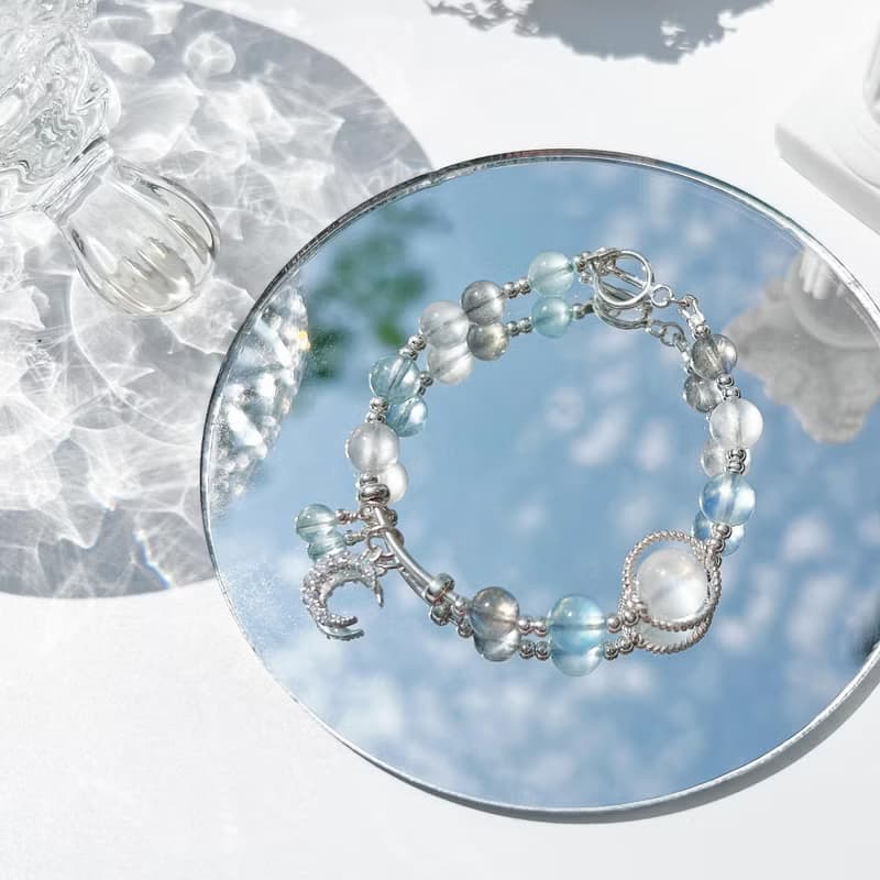 海藍寶 月光石 拉長石 S925純銀 水晶手鍊