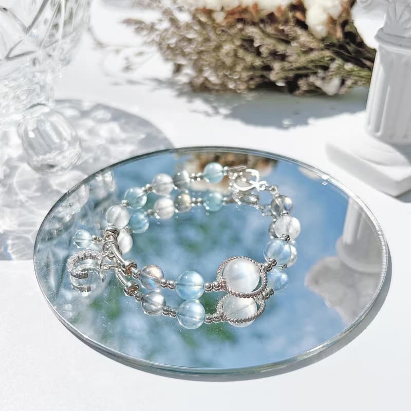 海藍寶 月光石 拉長石 S925純銀 水晶手鍊