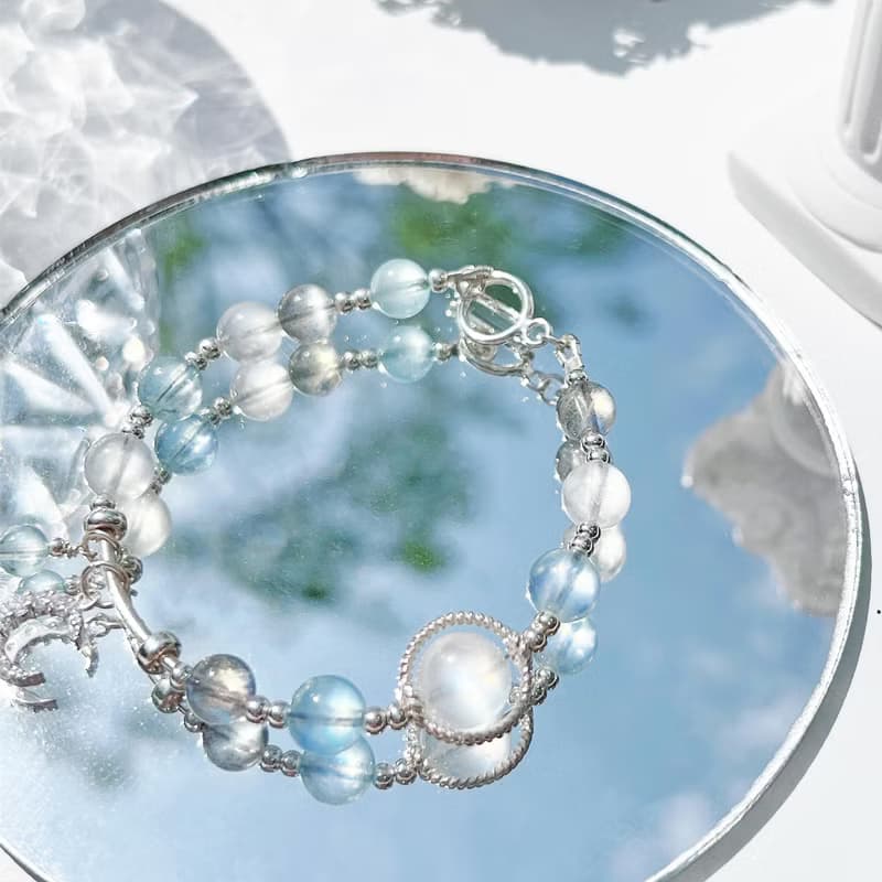 海藍寶 月光石 拉長石 S925純銀 水晶手鍊