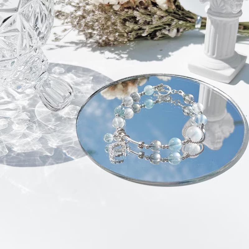 海藍寶 月光石 拉長石 S925純銀 水晶手鍊