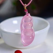 極品天然莫桑比剋星光粉水晶四季豆吊墜毛衣鏈 全淨體 顏色粉潤
