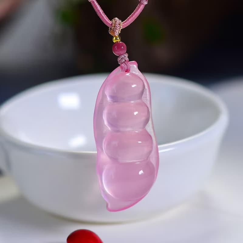 極品天然莫桑比剋星光粉水晶四季豆吊墜毛衣鏈 全淨體 顏色粉潤