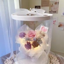 微奢款復古粉永生花束禮盒 有燈 永生花 情人節花束 告白 求婚