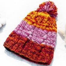 手工編織純羊毛帽/針織編織帽/內刷毛手織毛帽/毛線帽-葡萄牙撞色