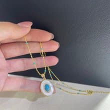 YuanPearl天然母貝鑲嵌綠松石設計項鍊18k包金材質項鍊