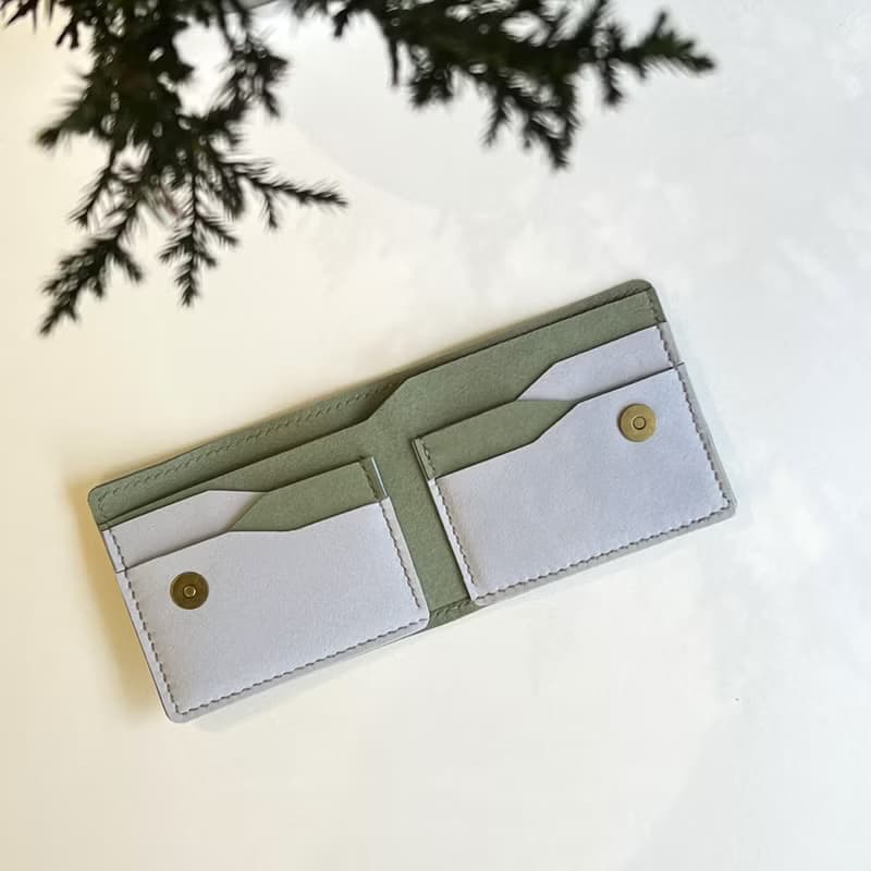 Section 素皮革質感短夾 - 聖誕森林色系 - 拼色