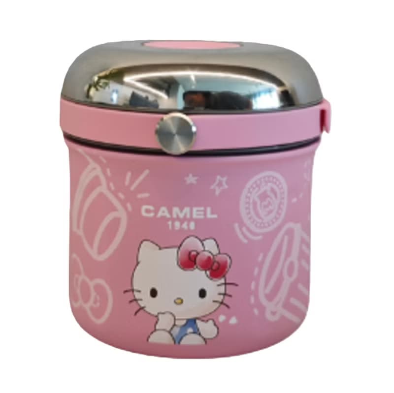 粉紅色Hello Kitty 0.5L升不銹鋼保溫飯壺附0.3L玻璃容器送帆布袋
