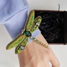 蜻蜓 Green Dragonfly jewelry brooch with crystals.