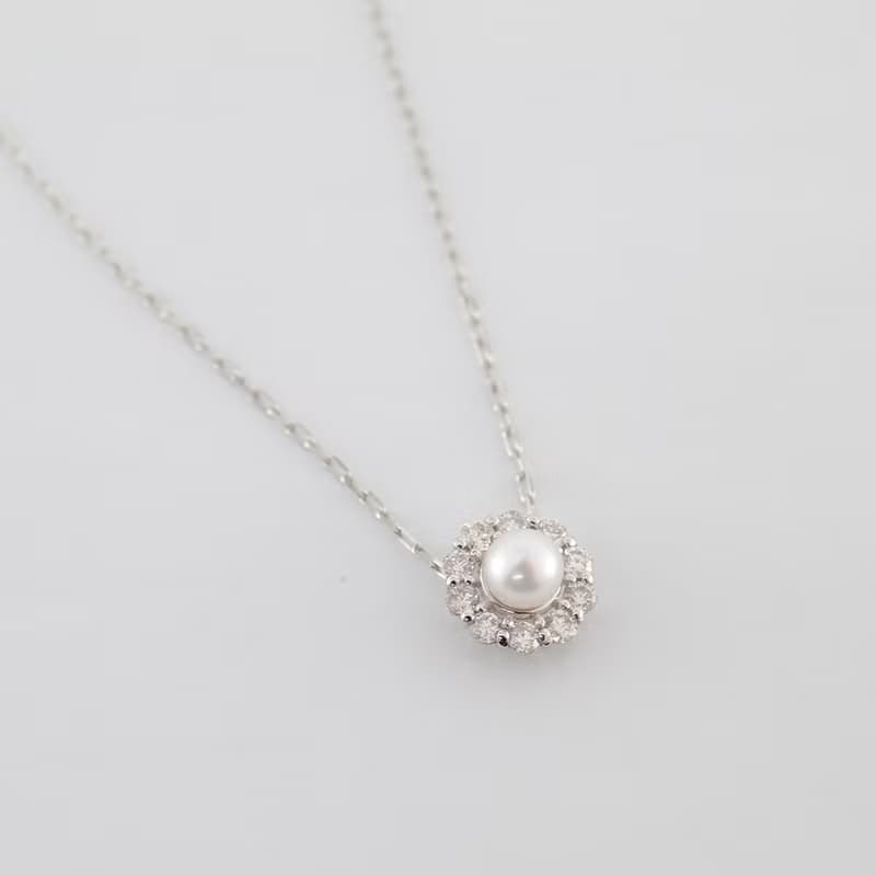 Akoya珍珠鑽石項鍊 0.1ct  海水Akoya珍珠 日本製造