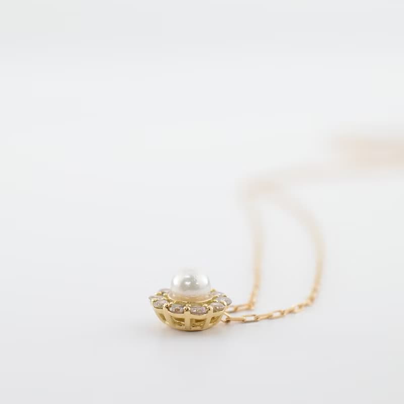 Akoya珍珠鑽石項鍊 0.1ct  海水Akoya珍珠 日本製造