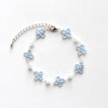 3月誕生石・タティングレースの小花とアクアマリンのブレスレット