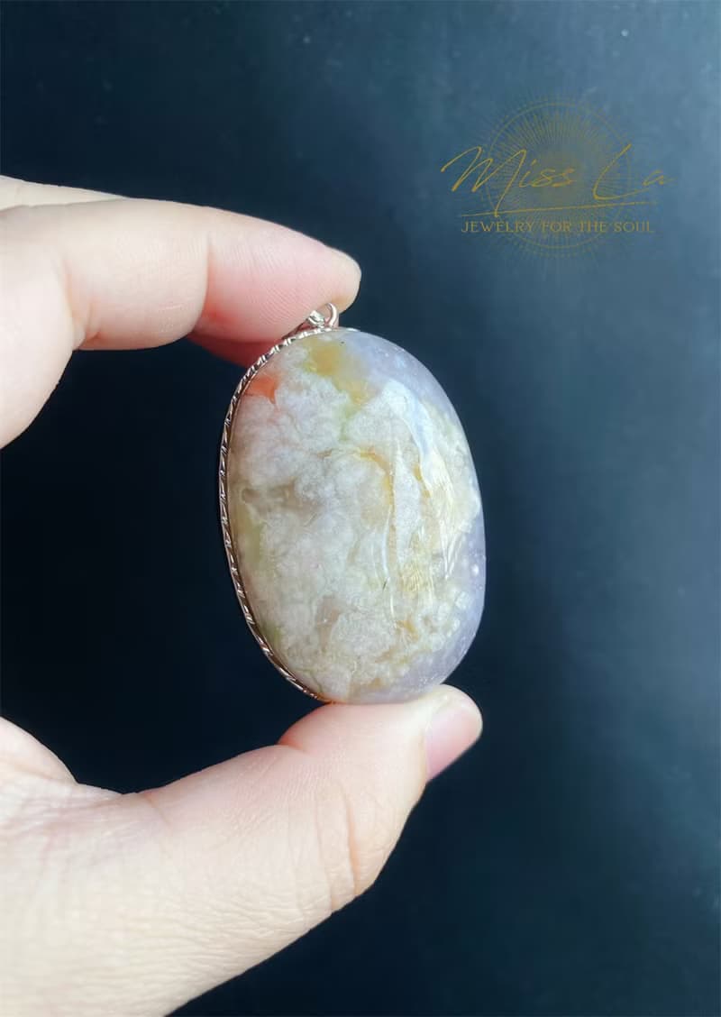 櫻花瑪瑙 夢幻紫爆晶 春天氣息 S925銀鑲拖 禮物 項鍊 生日