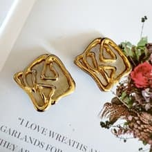 vintage jewelry  放色大膽立體金屬塗鴉 夾式耳環