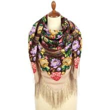 Pavlovo Posad Russian Shawl 100% Wool Scarf 125x125 cm Wrap Silk Fringe 2000-2