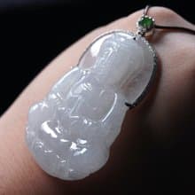 冰種翡翠觀音菩薩項鍊 18K金鑽石鑲嵌 | 天然緬甸玉翡翠A貨 |送禮
