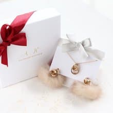 Happy bag-14kgf-petit chain pierced earrings/can change to clip-on necklace set