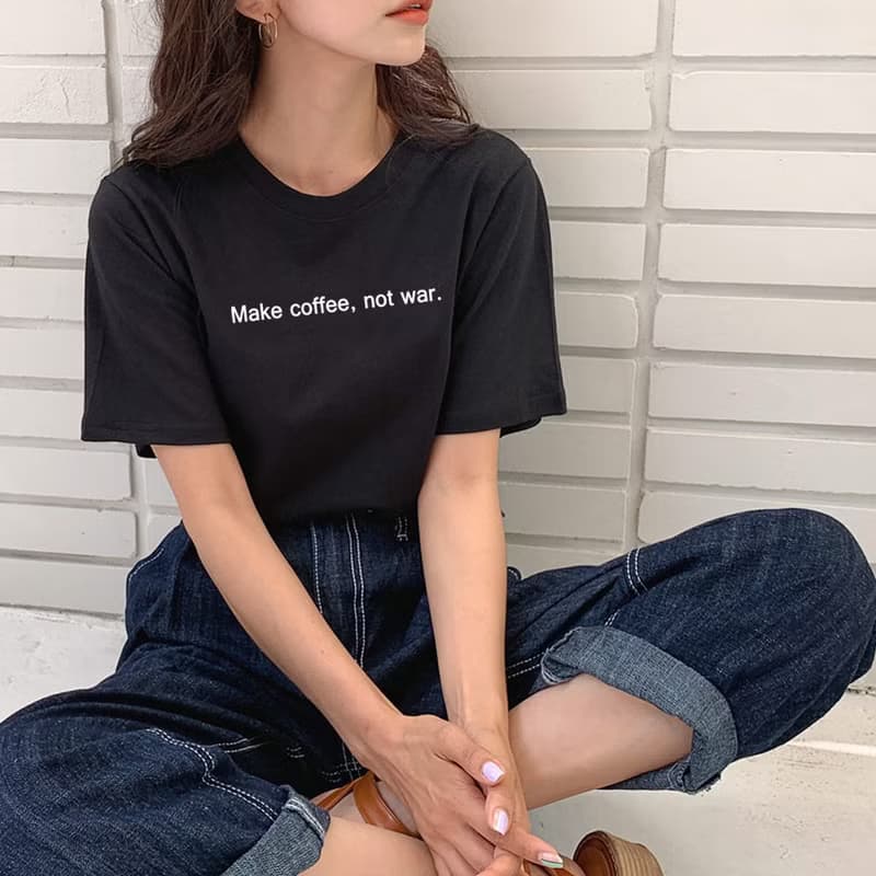 Make coffee not war 短袖T恤 黑色 咖啡 文青 文字 英文