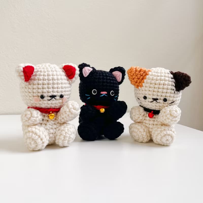 Handmade Lucky Cat Amigurumi – Japanese Maneki Neko Crochet Doll