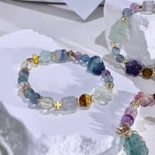 小狐仙遇見小桃花 螢石彩螢石| 琥珀| 白水晶| 水晶手鍊A11-2