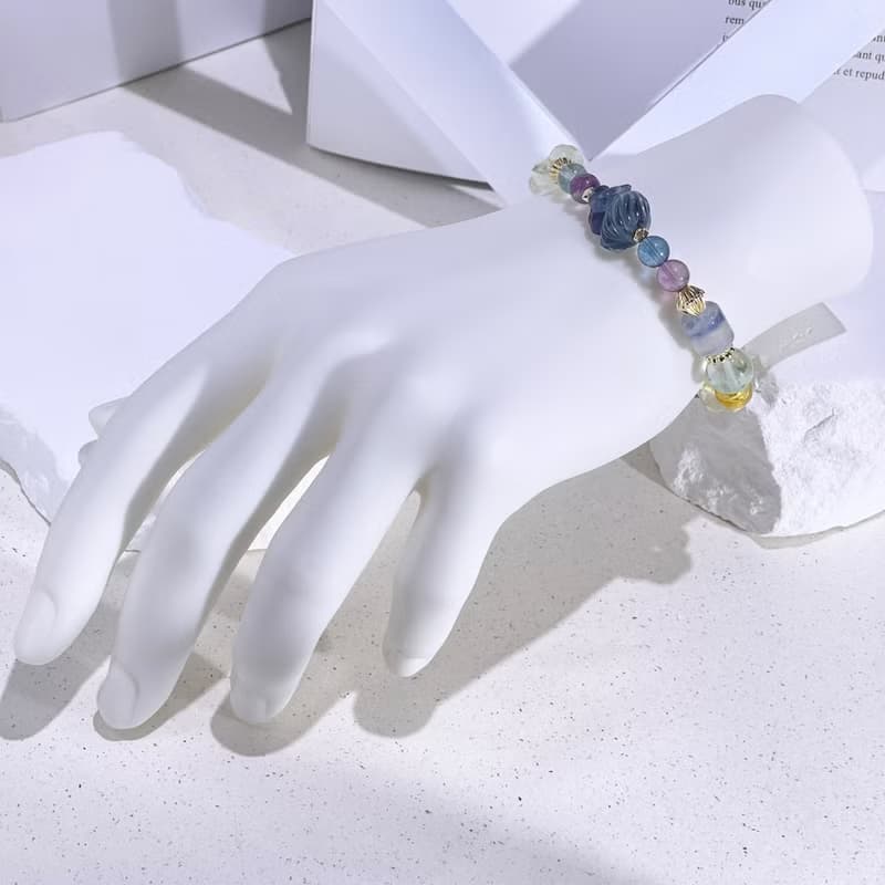 小狐仙遇見小桃花 螢石彩螢石| 琥珀| 白水晶| 水晶手鍊A11-2