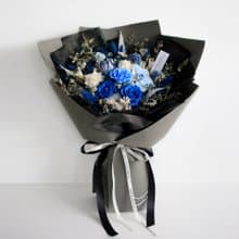 永生花+乾燥花│藍色系永生玫瑰花束情人節