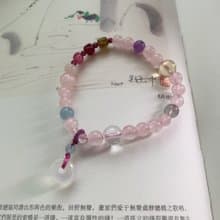 漁之期。天然碧璽粉水晶月光石小平安扣石榴石海藍寶手鏈甜美文藝