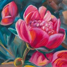 Pion Oil Painting Original Peonies Wall Art Pink Flowers Handmade Artwork
