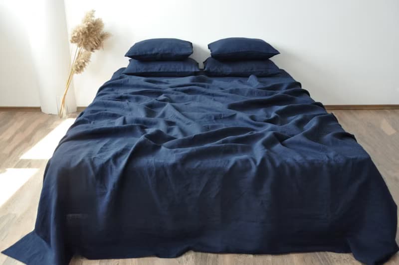 Navy linen flat sheet / Linen bedsheet / Softened stonewashed linen sheet