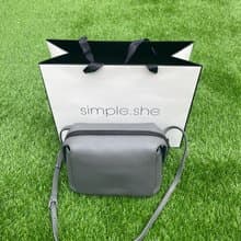 simple.she 全皮復古小方包 斜揹包 杏色 灰色