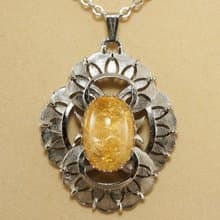 Yellow Citrine Lemon Quartz Large Silver Pendant Necklace Woman Jewelry Gift