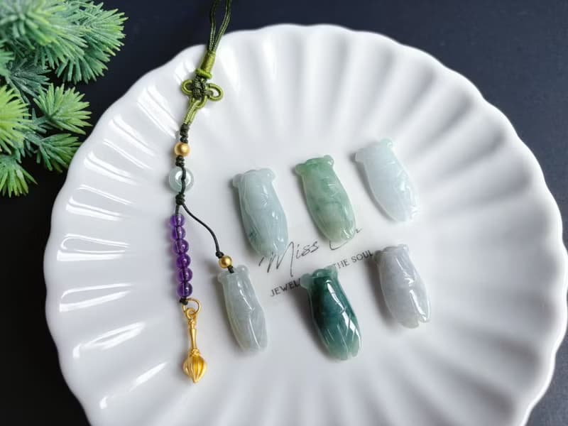 金榜題名 考試順利 蟬 一鳴驚人 智慧 天然緬甸玉翡翠 文昌筆