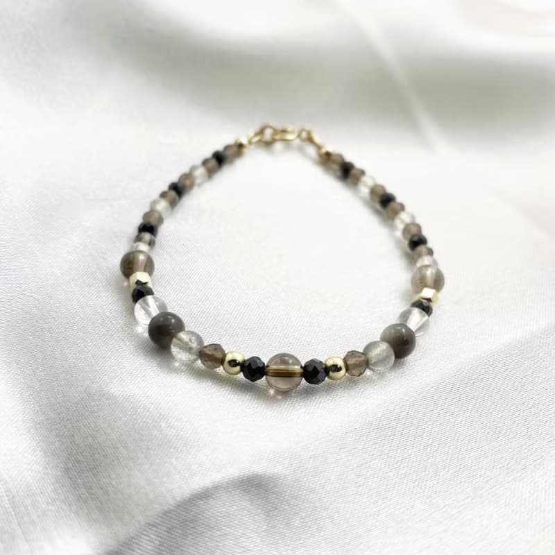 【淨化負能量】水晶手鍊/茶晶x黑尖晶x14KGF注金|濃墨