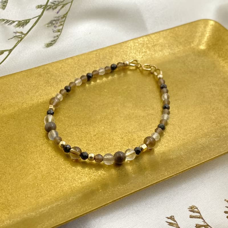 【淨化負能量】水晶手鍊/茶晶x黑尖晶x14KGF注金|濃墨