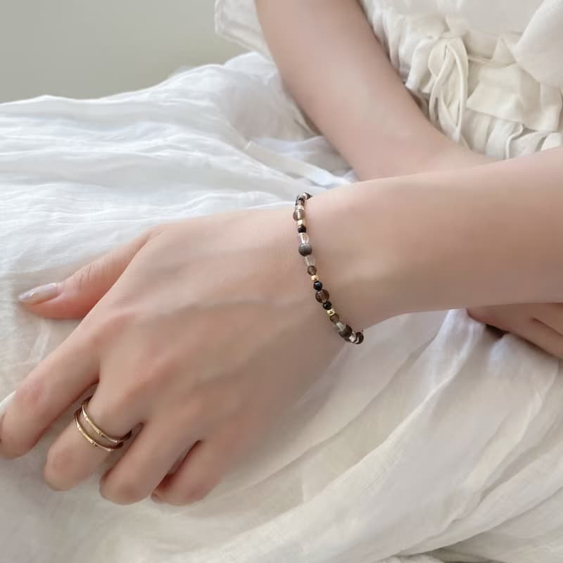 【淨化負能量】水晶手鍊/茶晶x黑尖晶x14KGF注金|濃墨