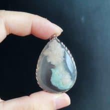 櫻花瑪瑙 菜園子綠 古典美 水中花 氣質 S925銀鑲 吊墜 禮物