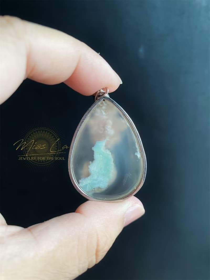 櫻花瑪瑙 菜園子綠 古典美 水中花 氣質 S925銀鑲 吊墜 禮物
