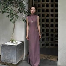 新中式復古 條紋緊身改良旗袍 紫