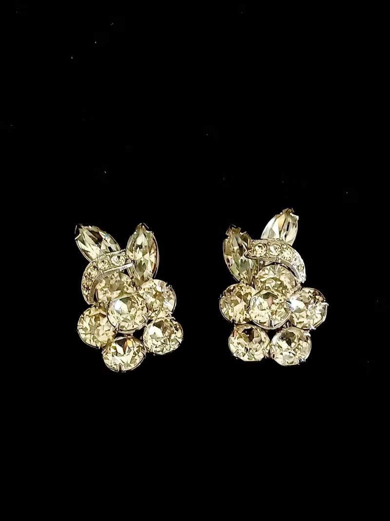 vintage jewelry  Eisenberg  古典晶透萊茵石 夾式耳環